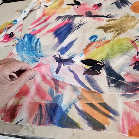 Jess & Jane XL Vernet Slit V-Neck Chiffon Abstract Print Top Lightweight - Picture 6 of 9